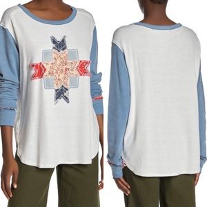 Free People Lone Star Patchwork Henley Thermal Top
